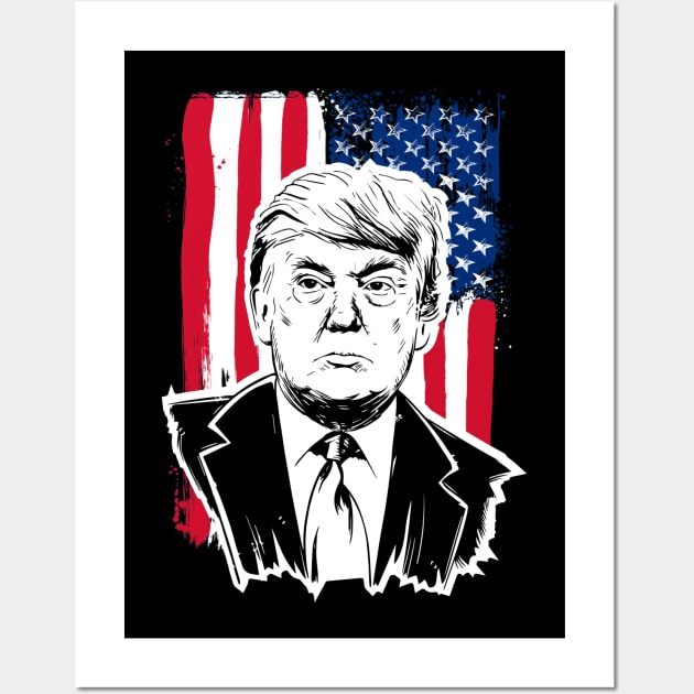 trump mugshot with american flag Wall Art by hot_issue